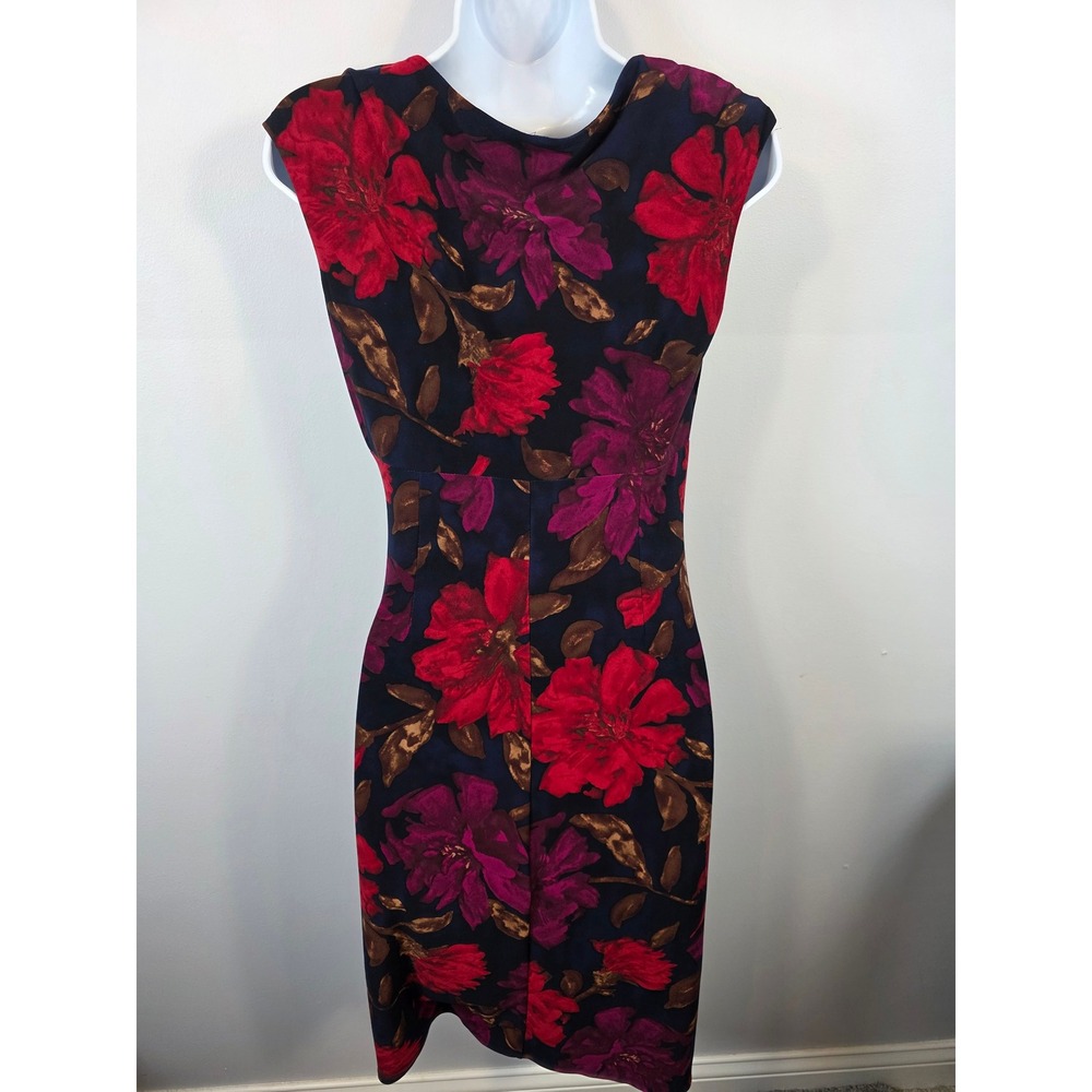 Chaps Womens Sleeveless Floral V Neck Ruched Sheath Dress Size Small S /A274 - Picture 8 of 9